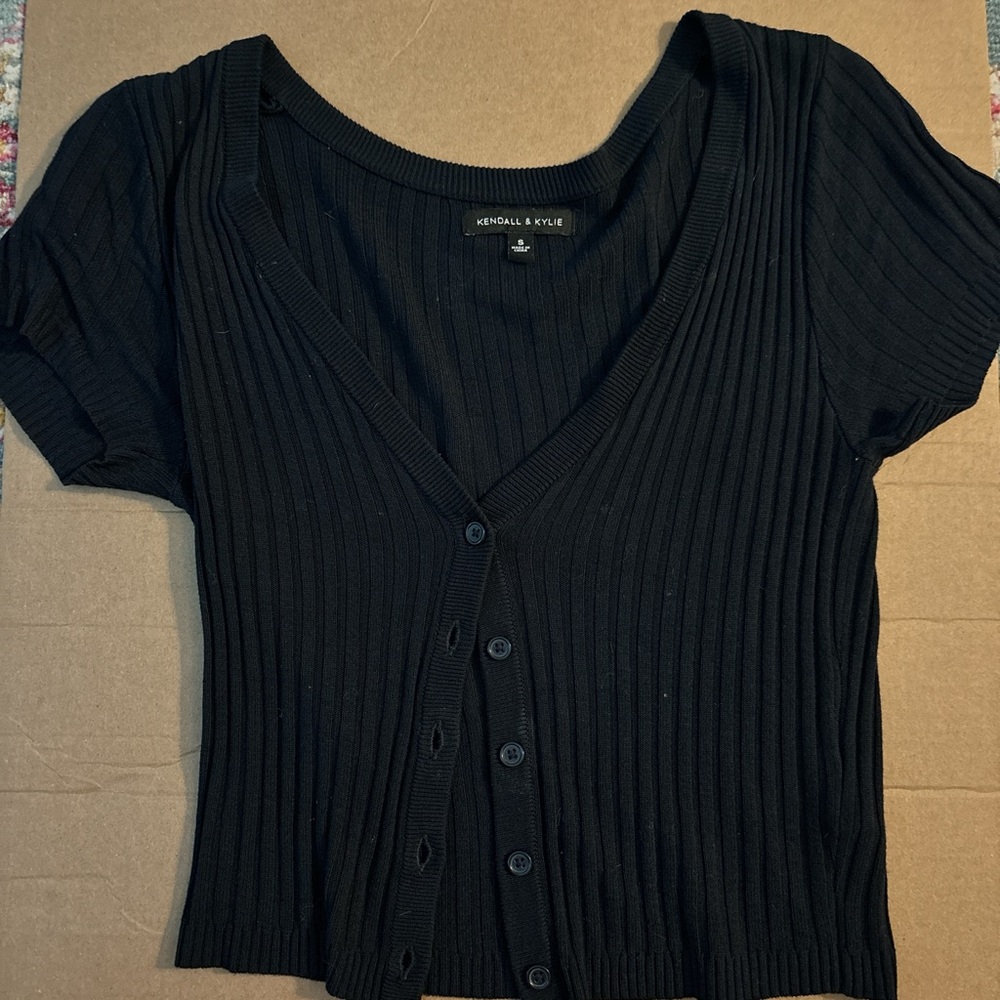 Kendall & Kylie Black Ribbed Cardigan